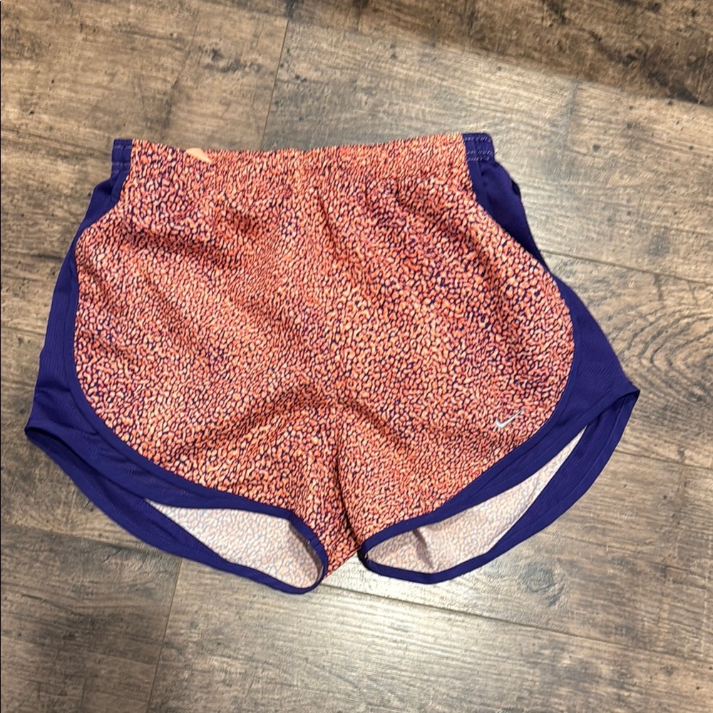 Nike Purple and Orange Athletic Shorts with Curved Hem